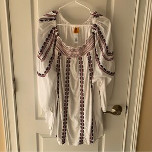 Ruby Rd. White Peasant Blouse with Red & Navy Embroidery